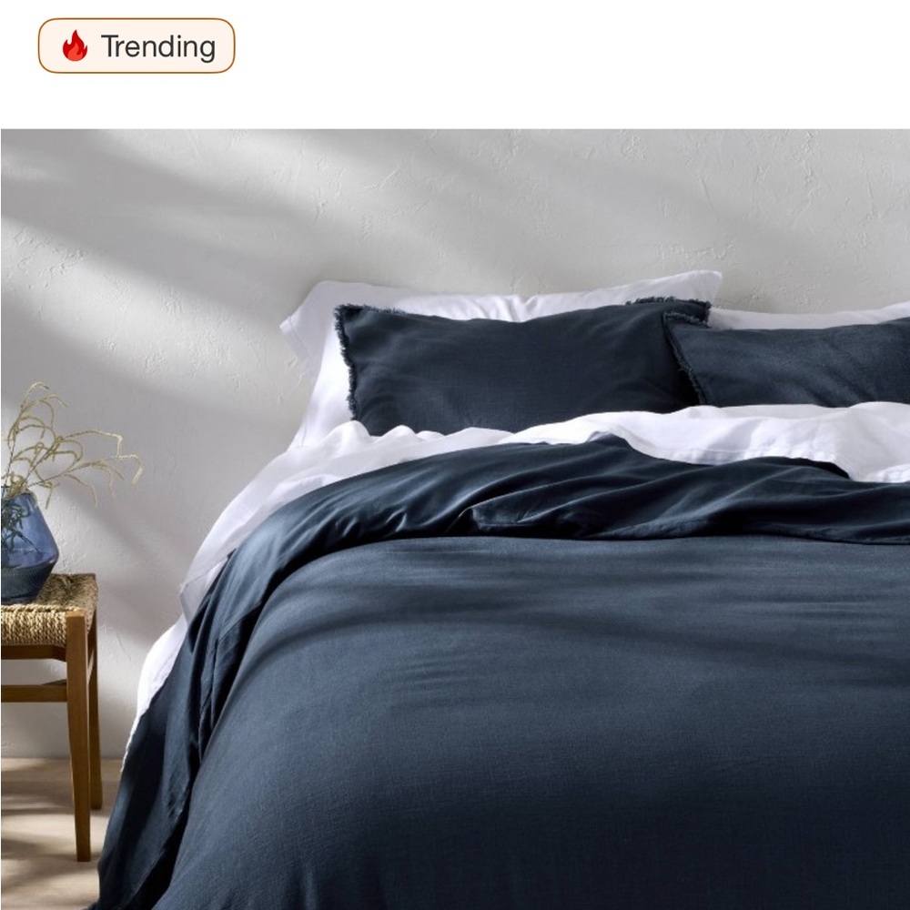 Casaluna Navy Blue Linen Duvet Cover Set KING